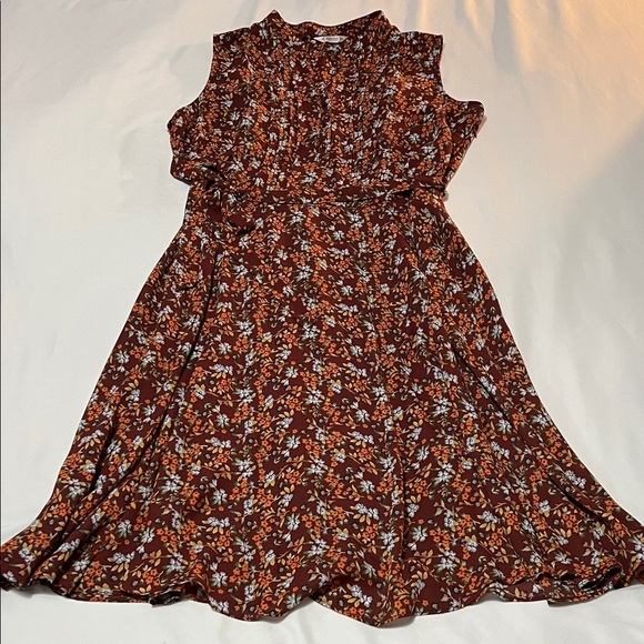 Nanette Lepore Brown Floral Print Sleeveless Dress with Lining & Belted Waist - Picture 1 of 7